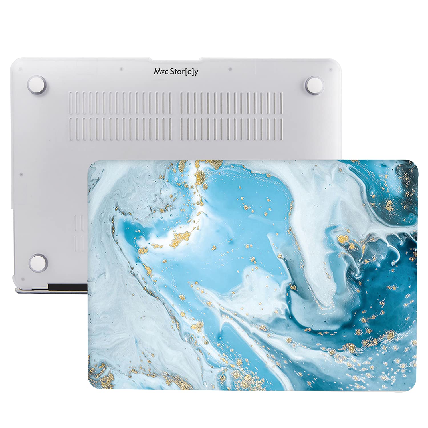 McStorey MacBook Air M1 Kılıfı 13.3 İnç A2337 A2179 A1932 Uyumlu Sert Kapak Hard Case Koruyucu Kılıf Mermer Desenli Mavi