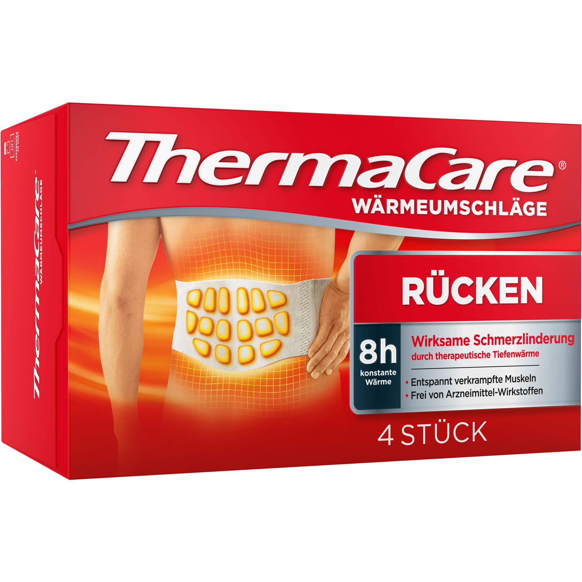ThermaCare Almohadillas térmicas para aliviar el dolor de espalda, calor profundo para relajar los músculos, talla S-XL, 4 unidades por paquete