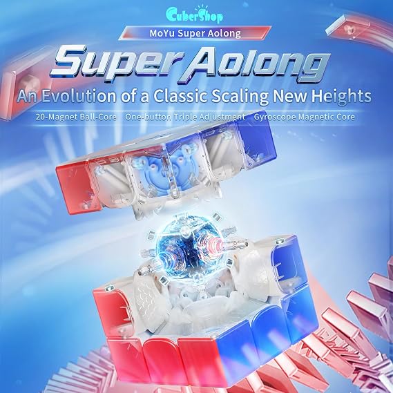 CuberShop Moyu Super AoLong UV Coated 3x3 Magnetic Speed Cube, Premium Professional Moyu Flagship Cube for Experts (20-Magnet Ball-Core MagLev, 100 Magnets), moyu AoLong V2 Pro for Cubing Enthusiast