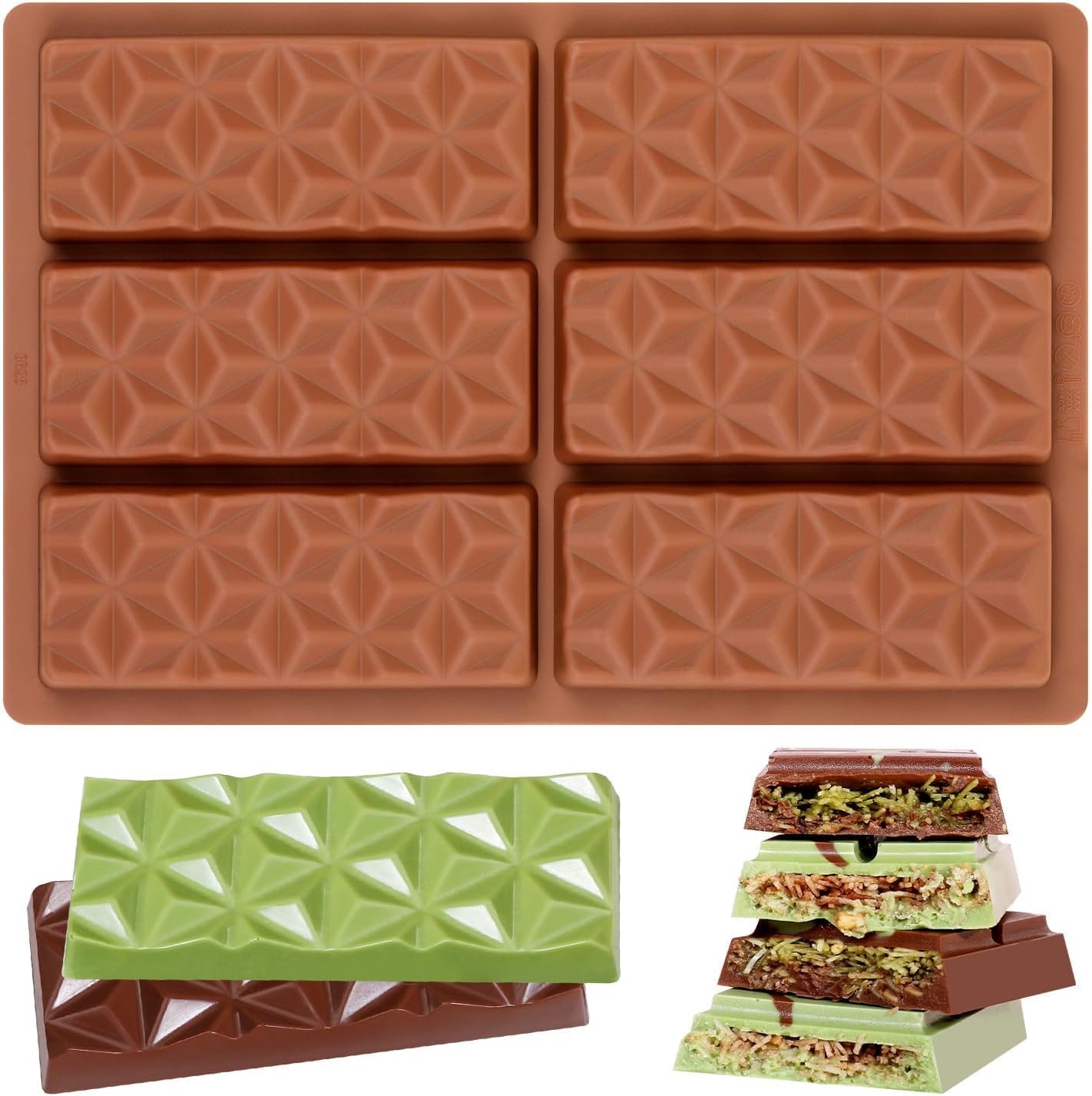 Chocolate Molds - Non-Stick Chocolate Bar Mold, Food Grade Silicone Chocolate Mold Break Apart Deep Chocolate Bar Mold for Dubai Chocolate Bar, Tabs Chocolate, Chocolate Snacks, 1 Pack