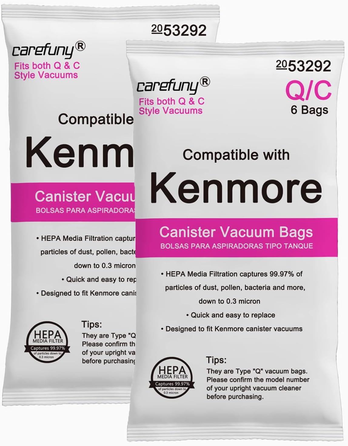 12 Pack Type Q HEPA Canister Vacuum Bags for Kenmore, 53292