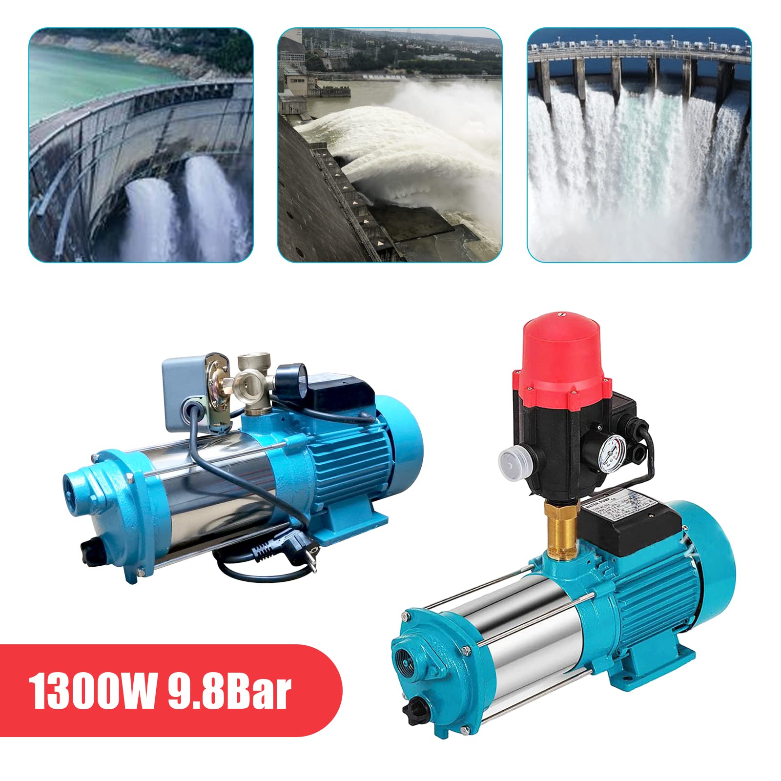 Pompe centrifuge 1300 W - Pompe d'irrigation - Pompe d'irrigation avec débit 4000 l/h - Pompe de surface auto-amorçante en acier inoxydable