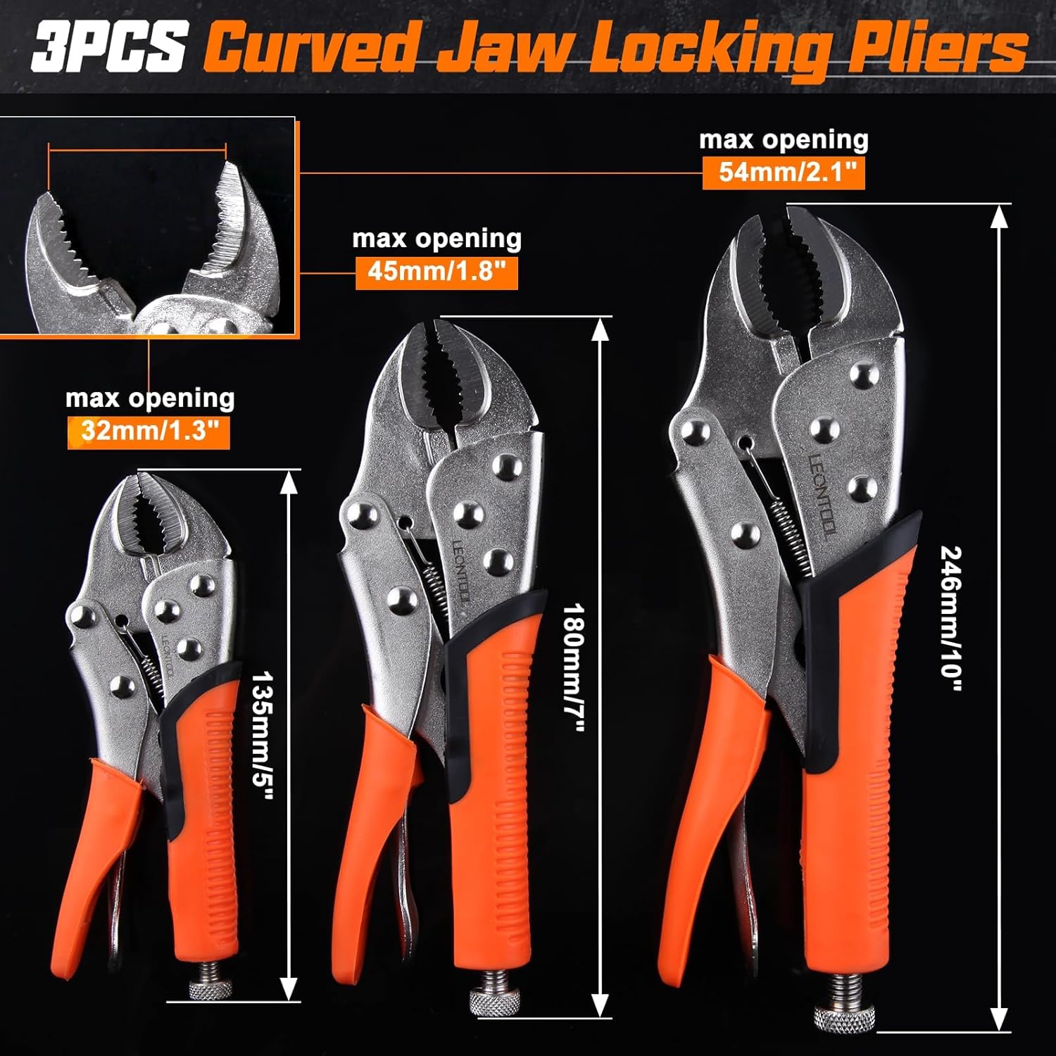 6-Piece Locking Pliers Set, Vice Grips Pliers Set, 5", 7" and 10" Curved Jaw Locking Pliers, 6-1/2", 9-1/2" Long Nose Locking Pliers 6" Locking C-Clamp for Welding Metal Bending Woodworking