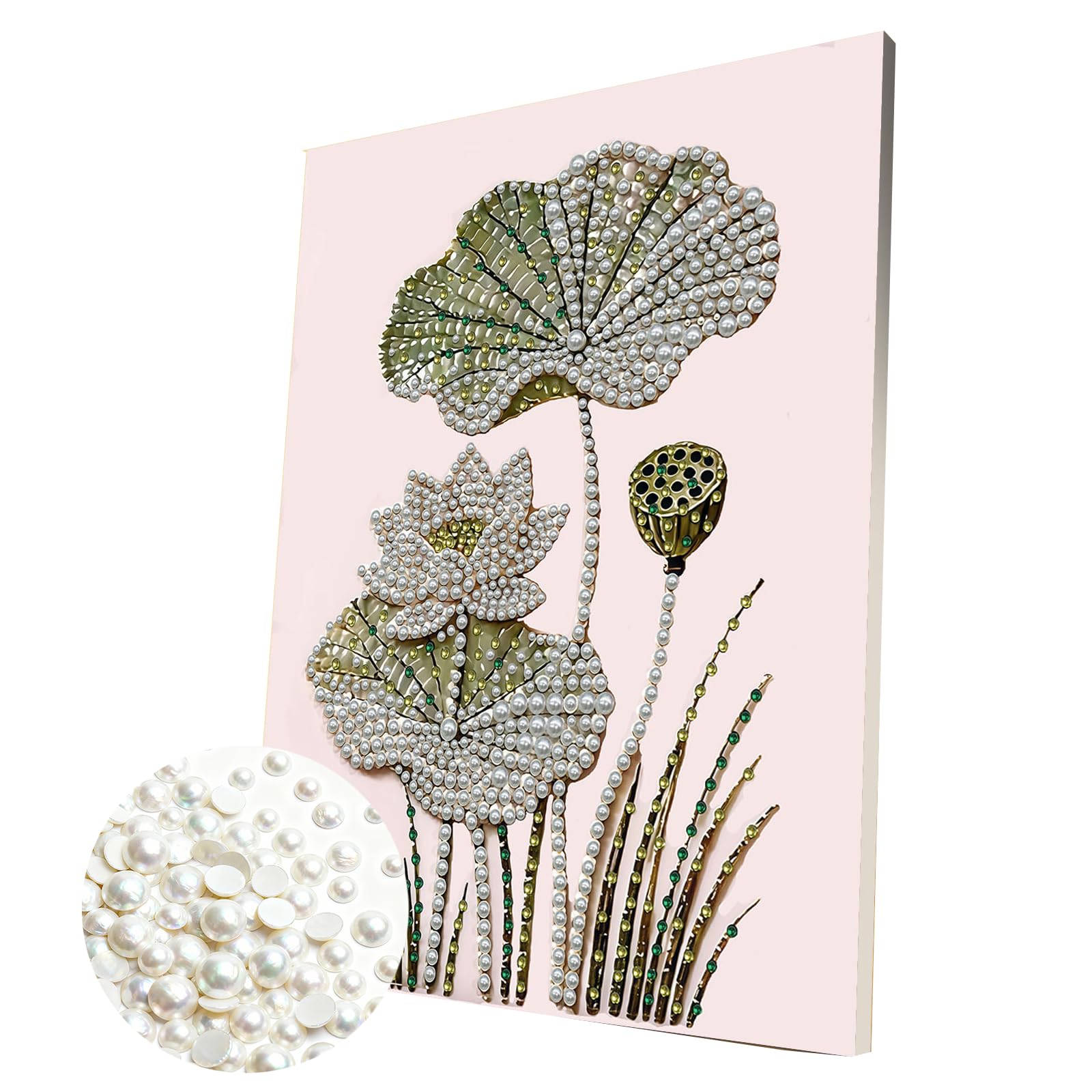 DIY Pearl Painting Kit with Wooden Frame, 3D Plastic Pearl Gemstone Ocean Art Craft for Adults Beginners, Diamond Art Kits for Adults, Home Wall Decor Ready Gift for Women(Flower Lotus)(30 * 40cm)