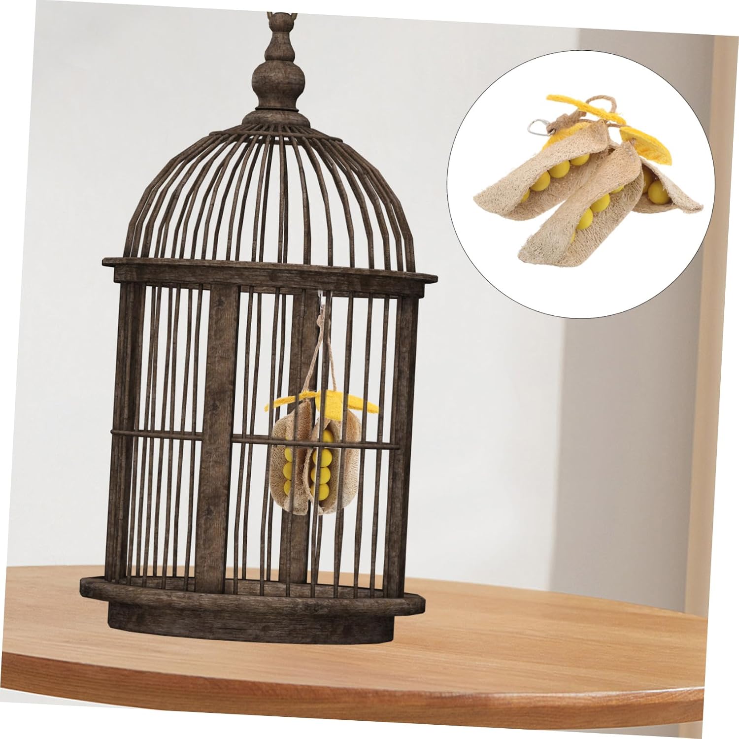 POPETPOP Natural Loofah Bird Chew for Cockatiel Parakeet Conure Hanging Foraging Accessory for Birdcages Promotes Healthy Chewing Oral Care