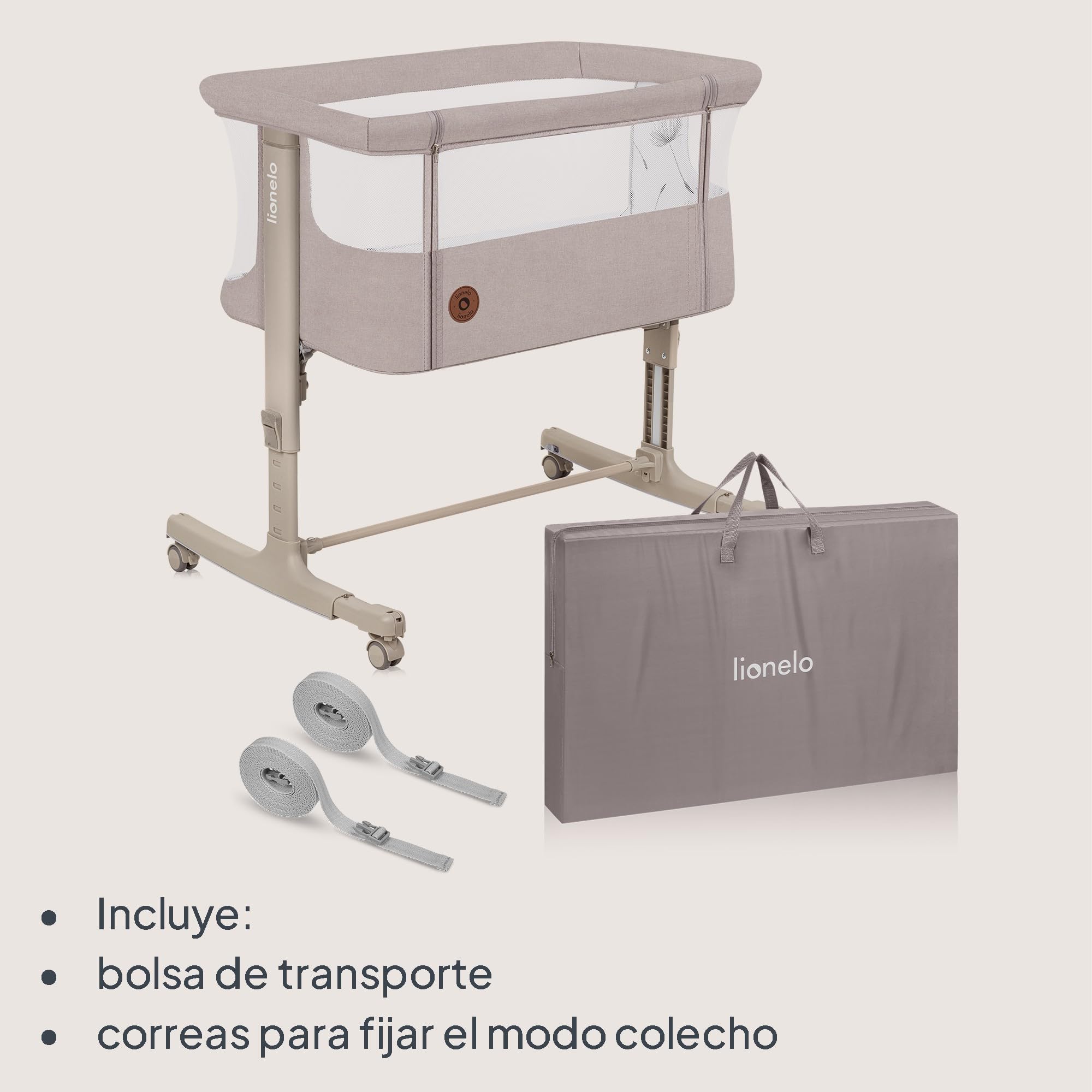 lionelo Aurora Cuna 3 en 1 hasta 9 kg, Cuna de colecho, Cama Mecedora, Ajuste de Altura e inclinación del colchón, 4 Ruedas con Freno, Colchón Ergonómico, Bolsa
