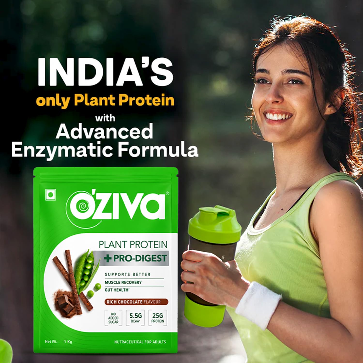 OZiva Plant Protein + Pro-Digest | 25g Protein | Chocolate Flavour |1 kg — Amazon image 3