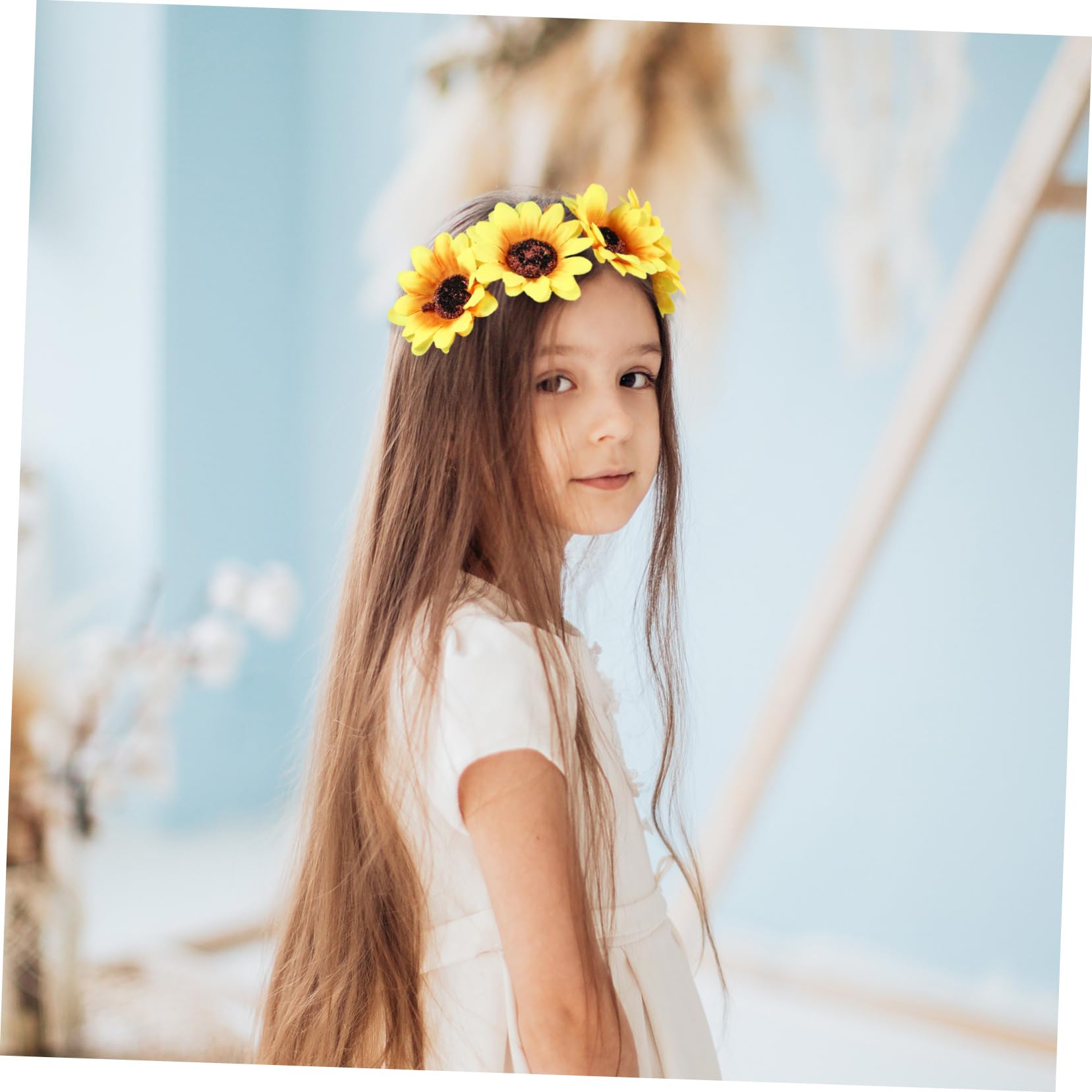Baluue Bandeau à Cheveux Tournesol Jaune 2pcs Fleurs en Tissu et Nylon, Design Élastique Élégant pour Mariage, Plage et Fêtes Bohémiennes