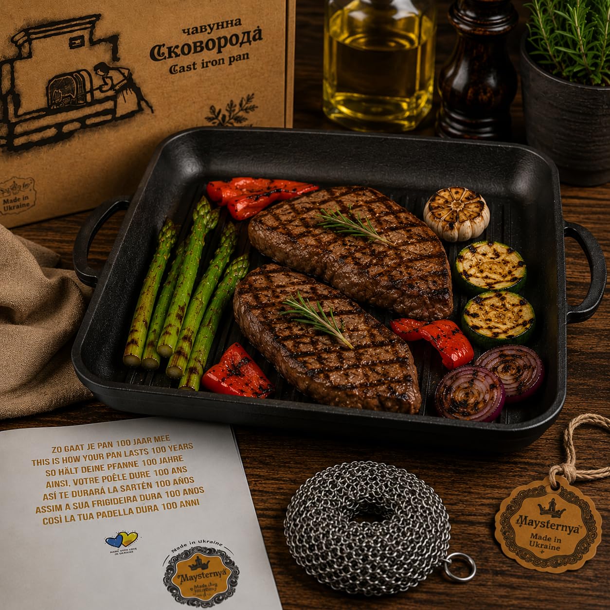 Plaque Grill en Fonte 35x35 cm – Compatible Induction, BBQ & Gaz – Sans PFAS – Accessoire Barbecue – Plancha Carrée – Noir