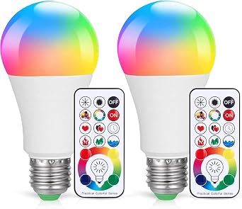 SUNNEST LED Light Bulbs, 2 Pack Dimmable E26 LED Light Bulb, 10W RGBW Color Changing Light Bulb with Remote Control, Decorative Lights, Mood Light Bulb, Great for Home Decor, Stage, Party and More