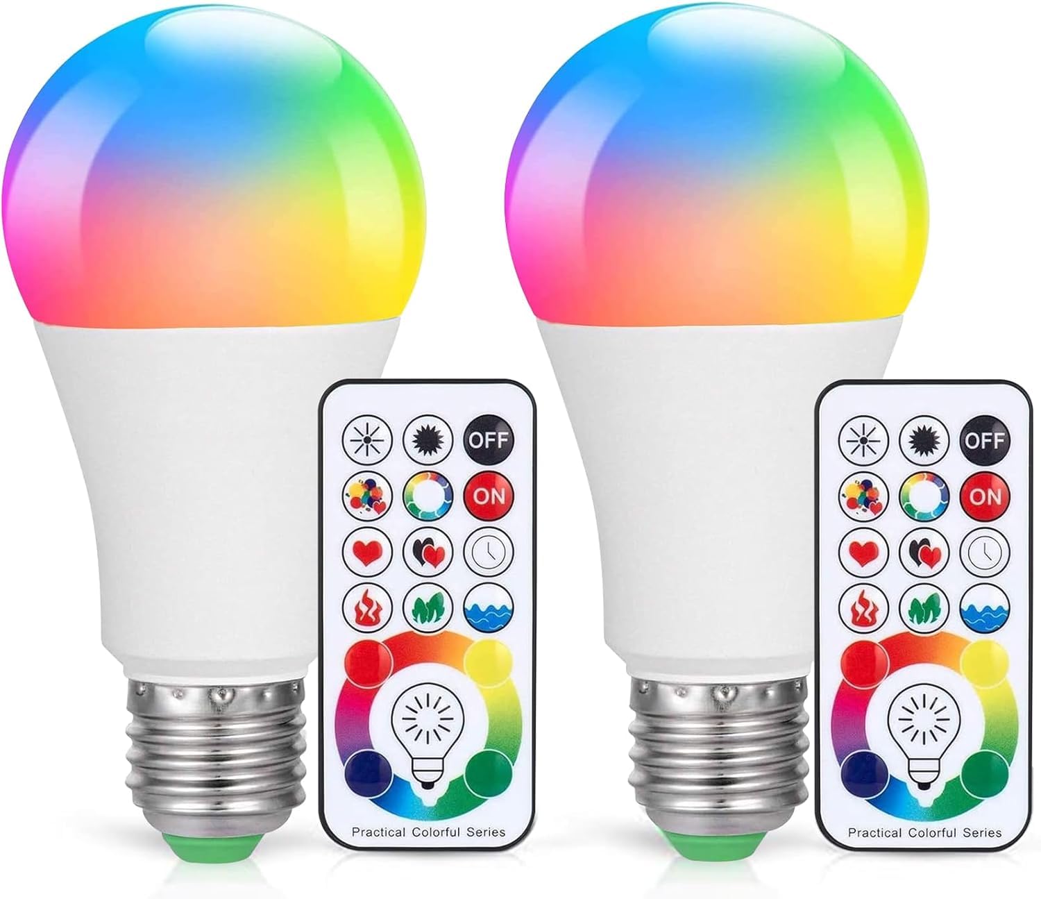 SUNNEST LED Light Bulbs, 2 Pack Dimmable E26 LED Light Bulb, 10W RGBW Color Changing Light Bulb with Remote Control, Decorative Lights, Mood Light