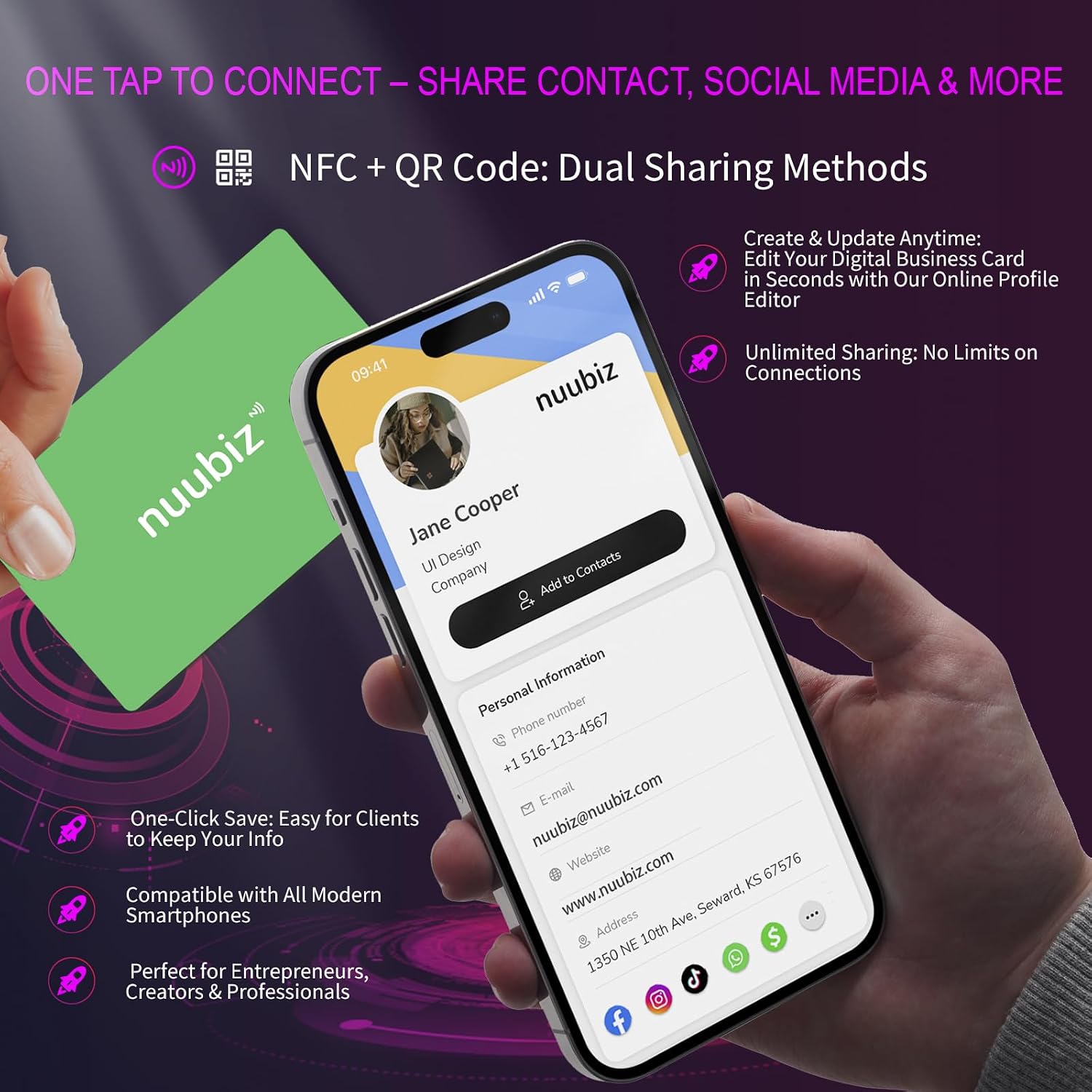 Digital Business Card (3 PACK)- NFC Business Card with QR Code - No Apps, No Fees – Create Your Profile in Minutes & Update Anytime – Smart Tap to Share & Networking – Easy One-Tap Contact Saving