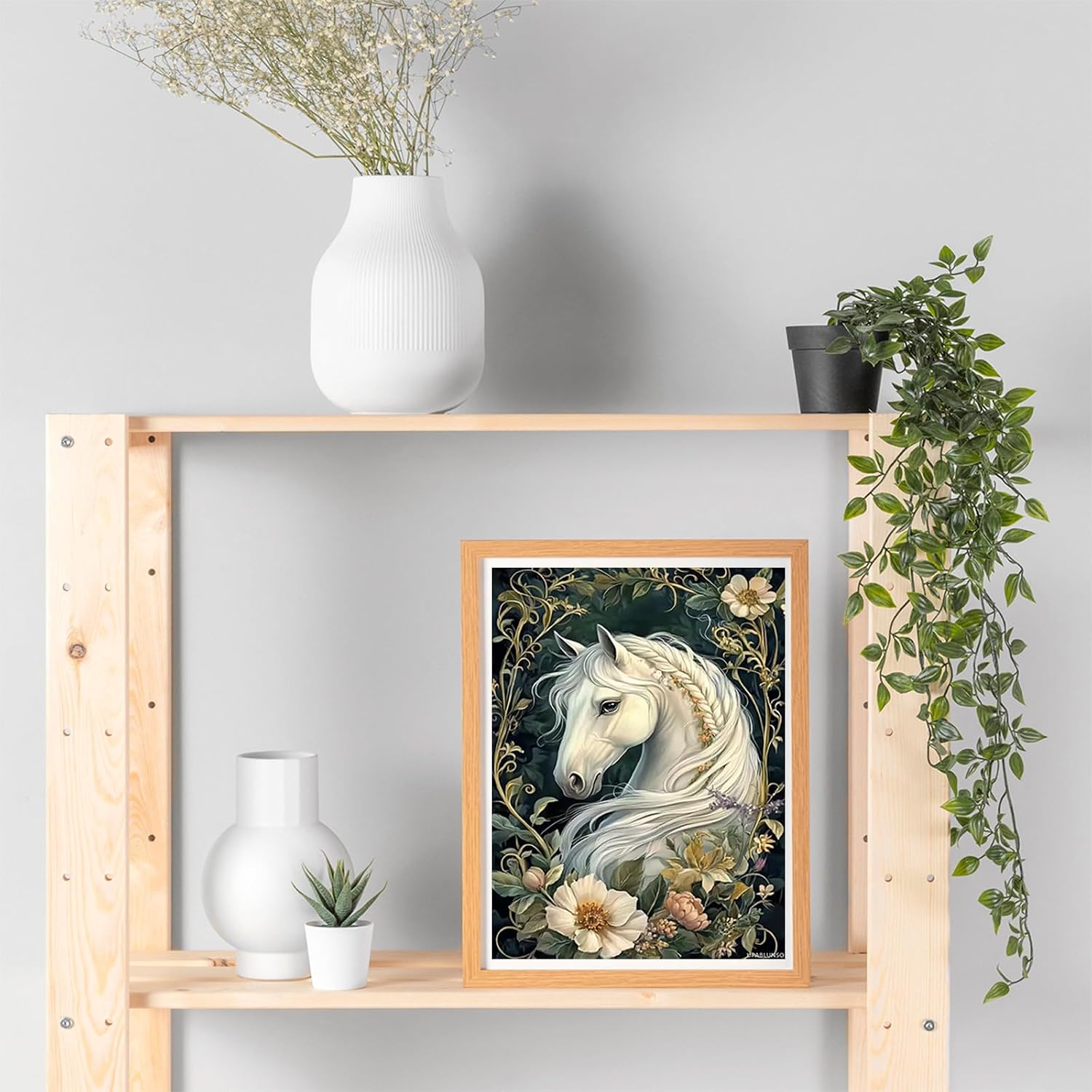 UPABLUNSO Diamond Art Kits for Adults Elegant White Horse Diamond Painting for Beginners, Diamond Dots Round 5D Full Drill Paint with Diamonds Gem Art Painting Kits DIY Crafts Kits 12x16 Inch image 2