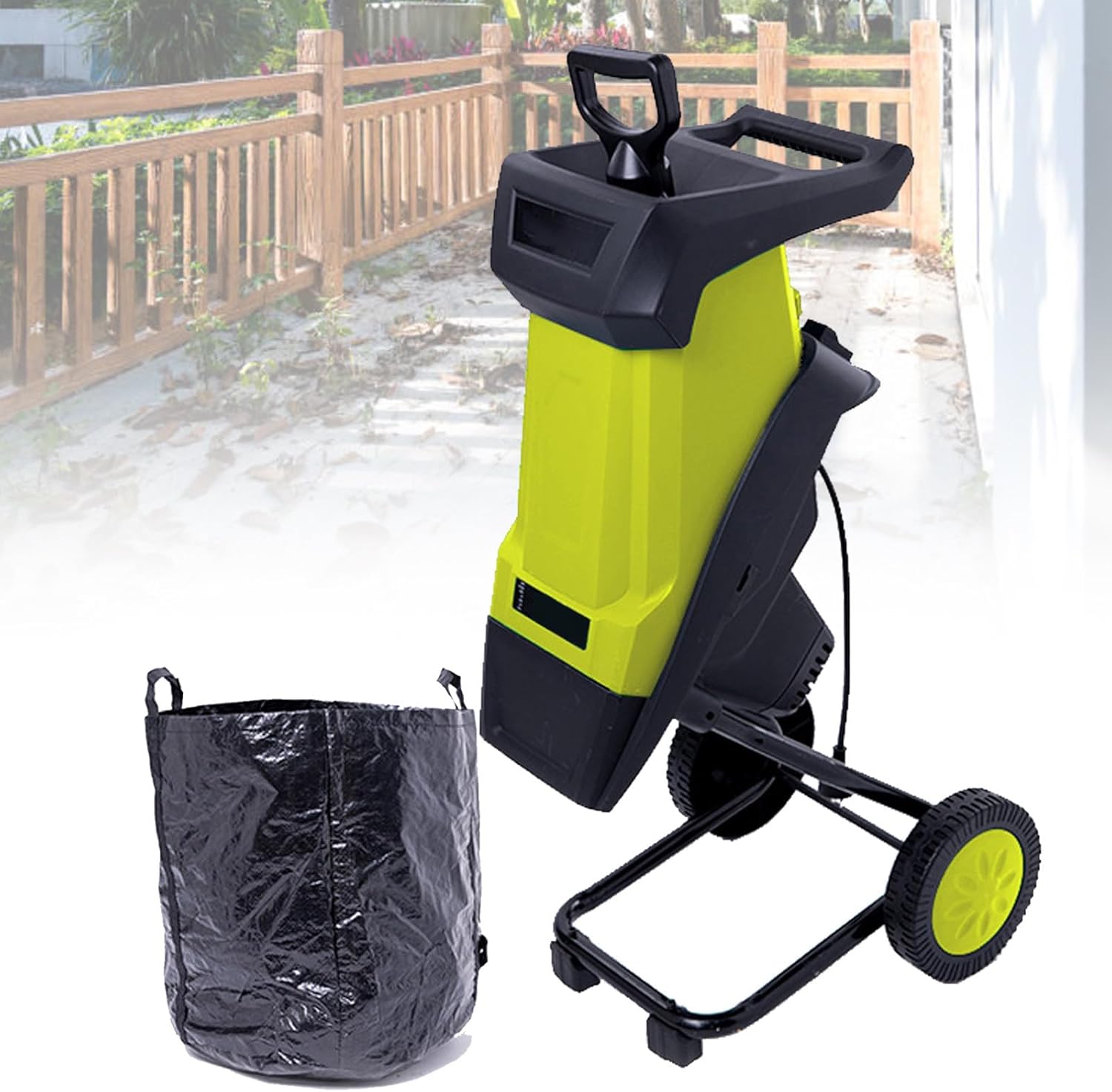 Electric Wood Chipper with Collection Bag, 2400W Automatic Leaf Shredder Mulcher, 4500RPM for 0-40mm Branches and Leaves Yellow