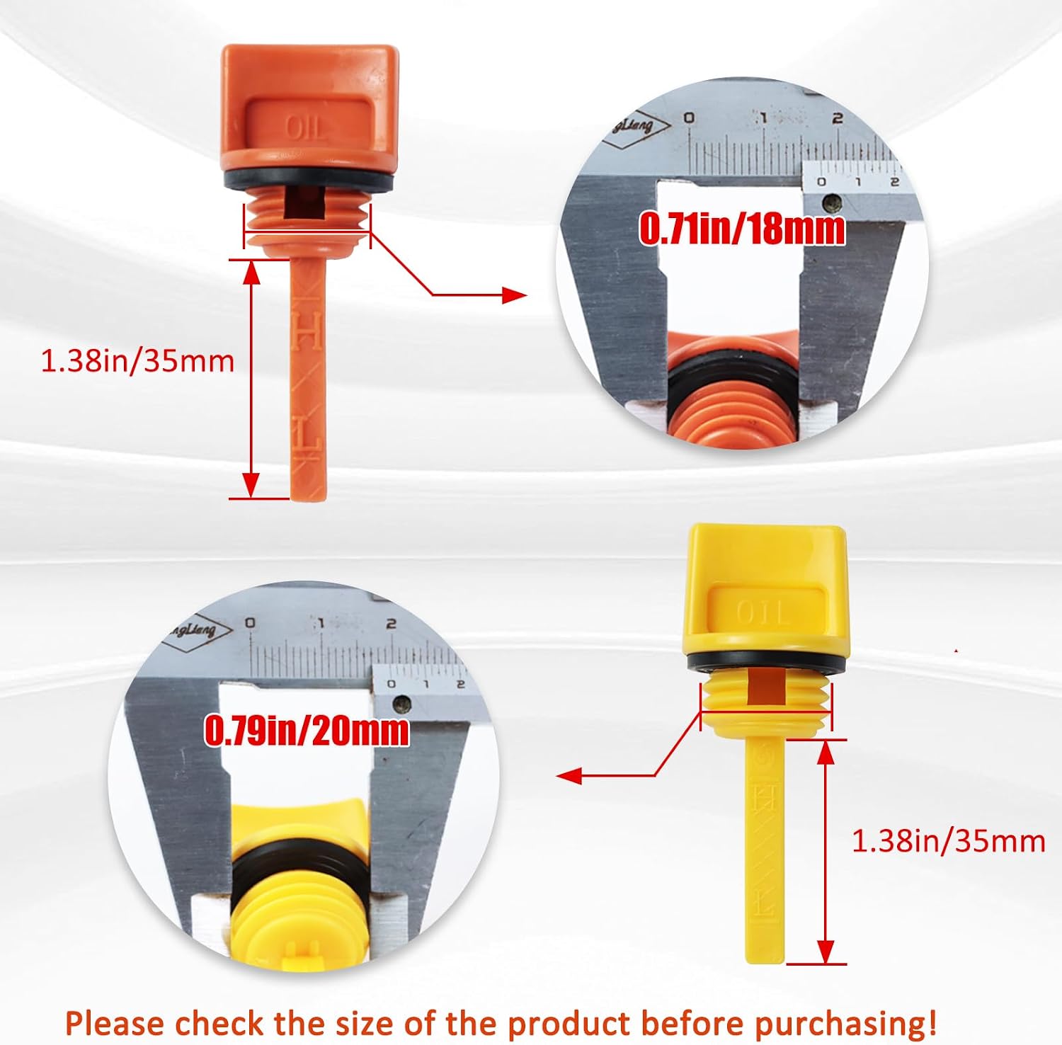 WOTIAN Oil Filler Cap Assembly Compatible with Predator 196cc 212cc 208cc 224cc Champion Firman 6.5hp 7hp 7.5hp Engine Oil Dipstick(M18*2pcs + M20*2pcs)