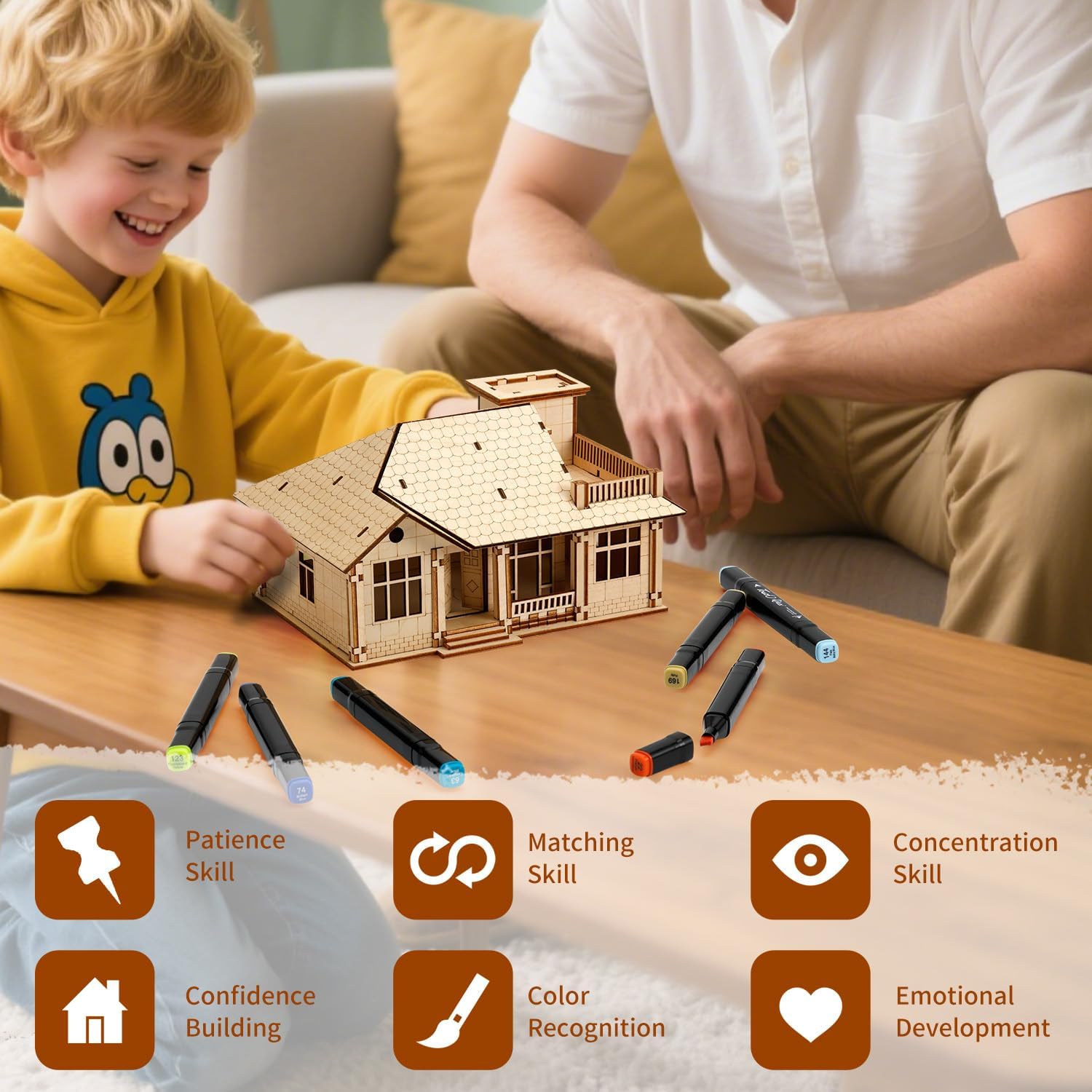 3D Wooden House Puzzles for Adults,DIY Color Modern Villa Wooden Model Kits,Creative Art Ornaments,Gift on Birthday,Christmas