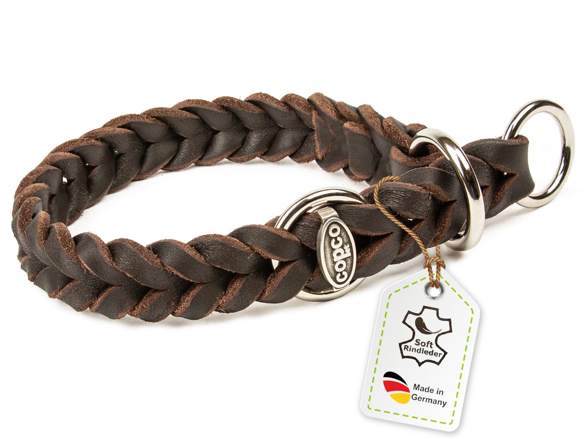 CopcoPet Hundehalsband Wrger 3540 cm x 15mm Braun  Geflochtenes Halsband  mit Zugstopp & verchromtem Ring  Aus robustem Fettleder  Fr kleine Hunde   Weiches Lederhalsband frs Training : Amazon.de: Haustier