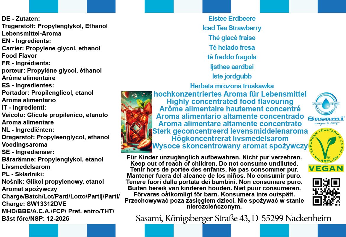 Herbata mrożona truskawka aromat koncentrat – Wegański – Sasami – 100ml