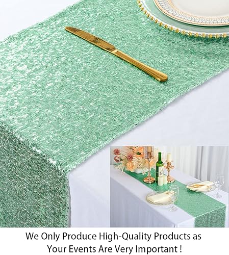 Vista 105 de Camino de mesa de lentejuelas doradas, 12 x 72 pulgadas, paquete de 15 caminos de mesa de boda con purpurina, camino de mesa dorado brillante