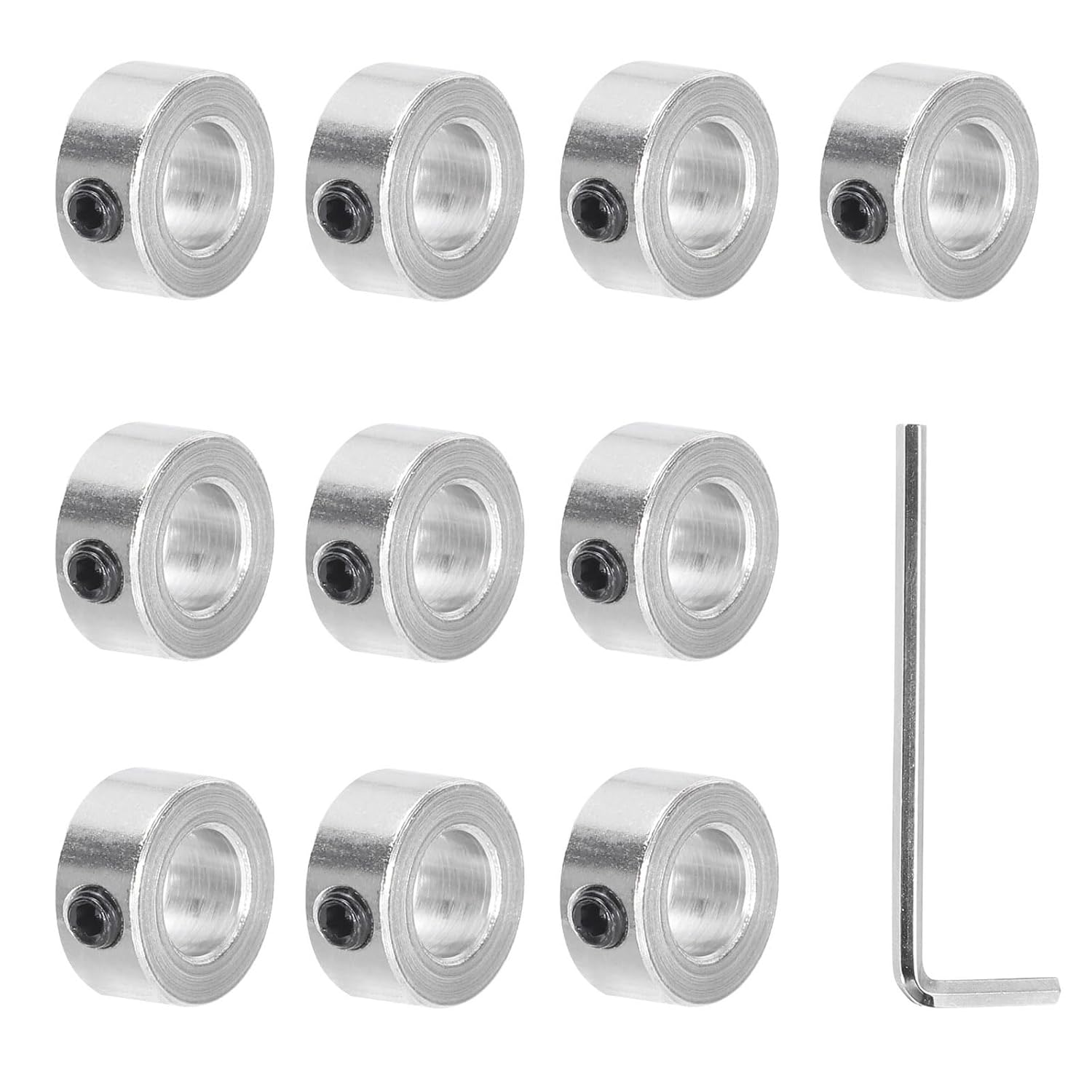 MECCANIXITY Shaft Collar 5/16" Bore Aluminum Alloy Clamping Collar with M4 Screws and Wrench for CNC Parts, Machine Tools, Wheelbarrow, Lawn Tractor Silver 1 Set