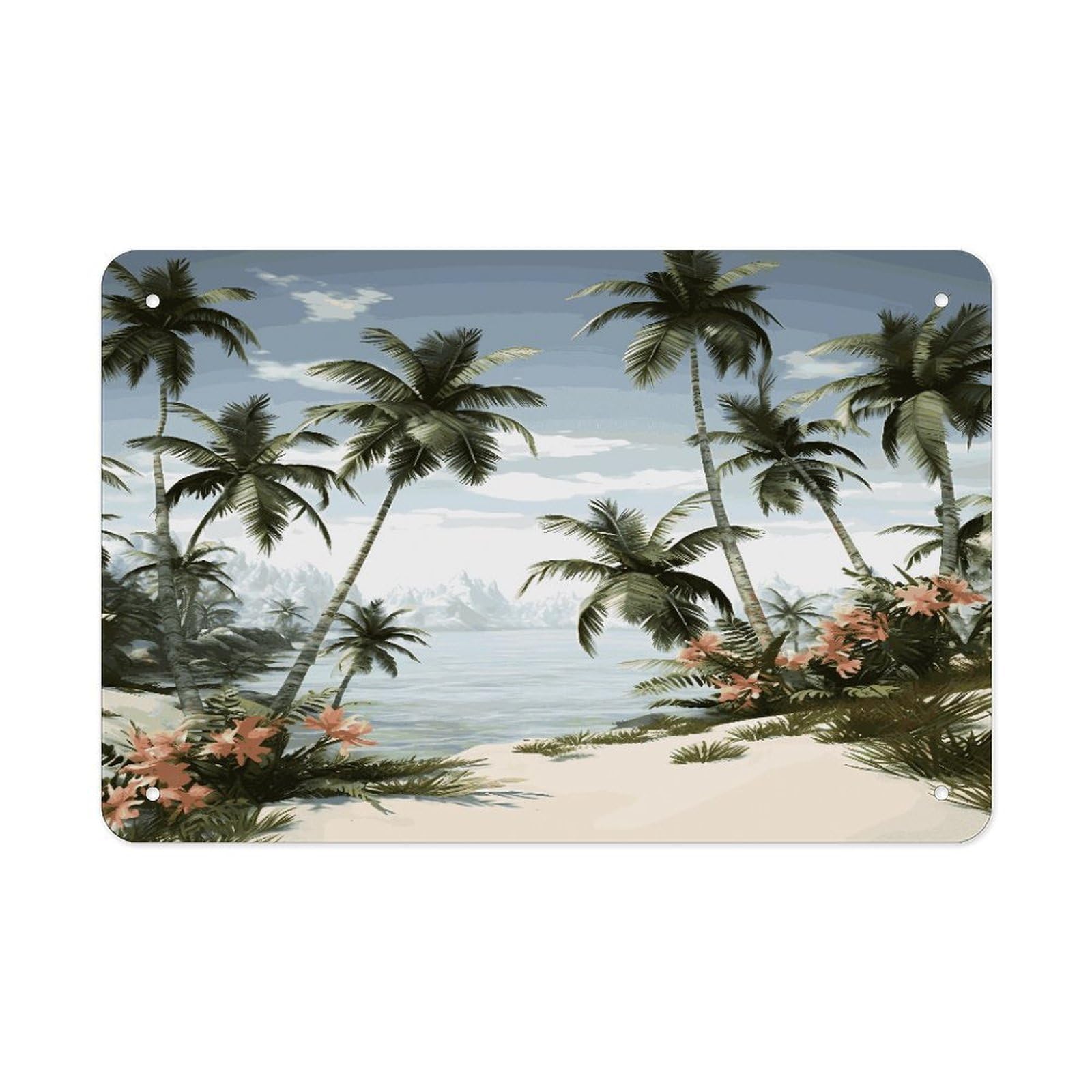 LDGSUPH Tropical Palm Trees Metal Tin Sign Wall Art Prints Folded Edge Iron Sheet Painting with Holes for Wall Prints Decorative Picture Metal Signboard Decor Painting Wall Decor