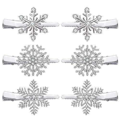 NVENF 6 pinzas para el cabello de Navidad para mujer, pinzas de copo de nieve con diamantes de imitación para el cabello, accesorios para el cabello