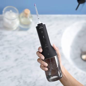 PHILIPS Sonicare Cordless Power Flosser 3000 Oral Irrigator with Quad Stream Technology and Pulse Waves, HX3806/33-2022 Version, Black