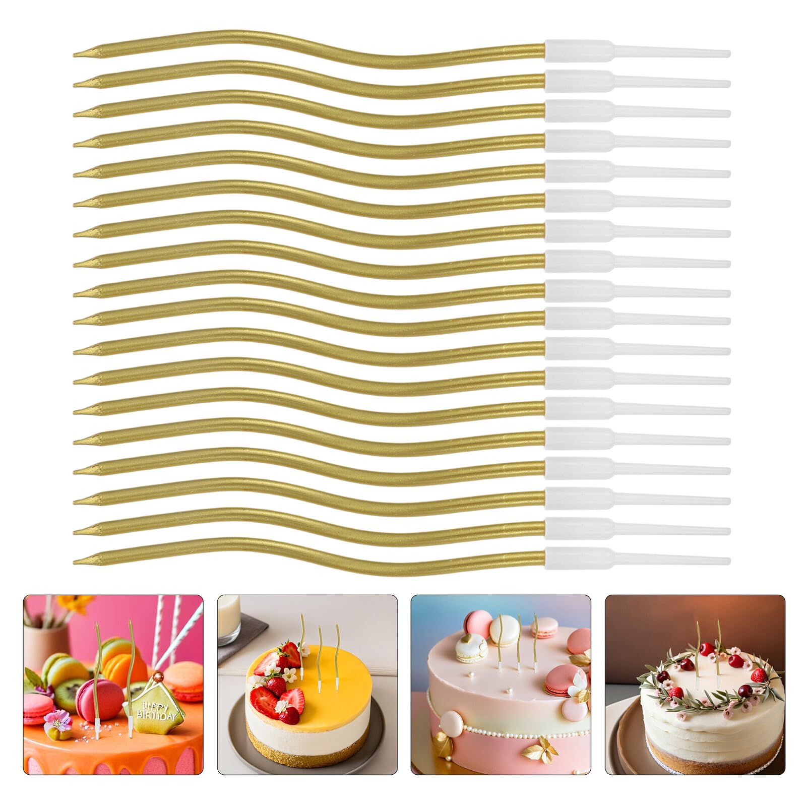 STOBAZA 120 Unidades Velas de Cumpleaños Espirales Doradas para Pastel con Soporte, para Fiestas al Aire Libre, Cera de Parafina sin Olor y Llama Estable, Decoración Elegante para