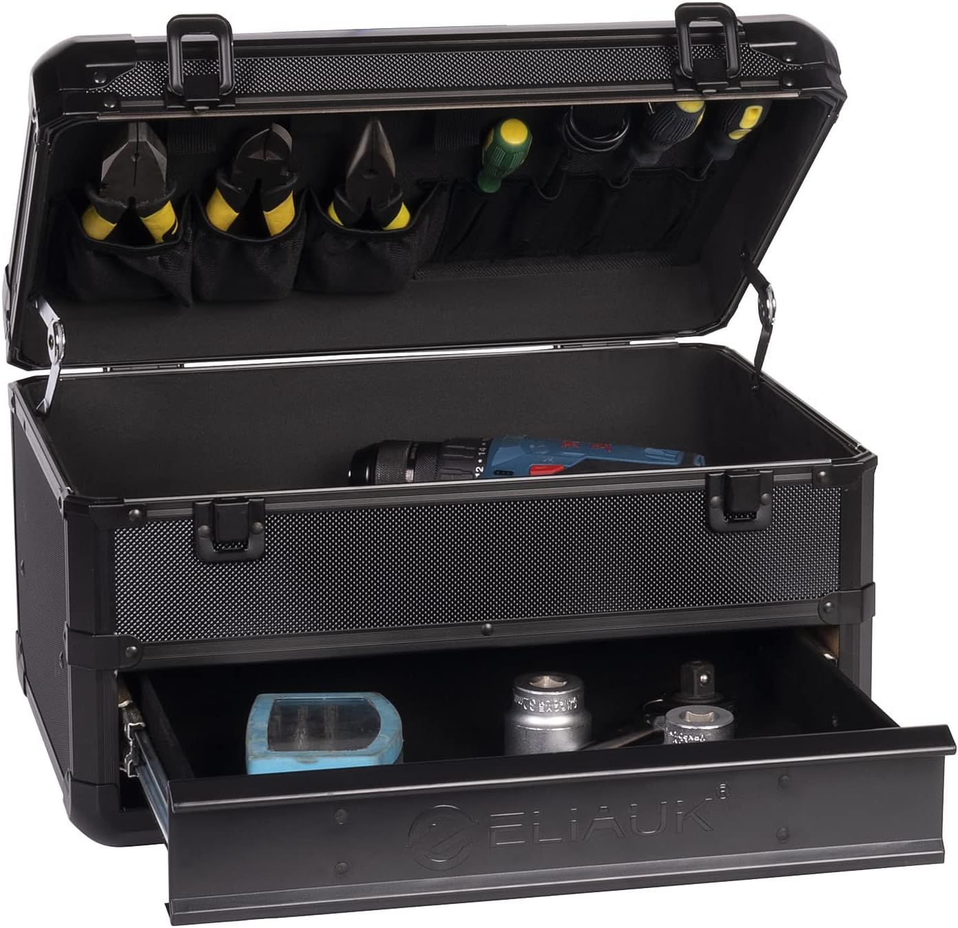 E ELIAUK Tool Box Hard Case Tool Organizer Storage Cabinet Carry Case,Toolbox with Drawers, Black