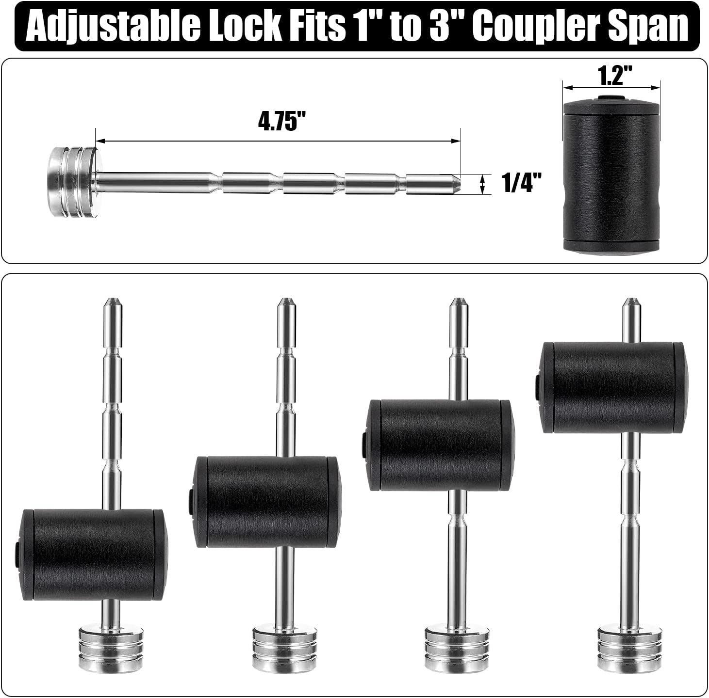 CZC AUTO Trailer Tongue Coupler Lock Adjustable Trailer Coupler Pin Lock Keyed Alike 2 Pack Dia 1/4 Inch 3 Inch Effectice Length Fit 1 Inch to 3 Inch Latch-Type Coupler for Towing Truck RV Car Trailer