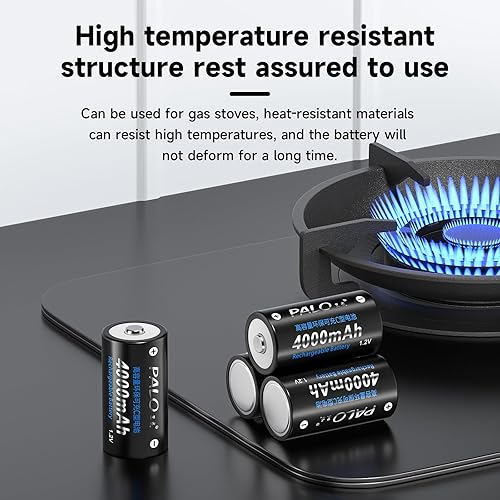 Miniatura 5 de Palowextra Baterías C recargables de alta calidad, paquete de 6 baterías NiMH de alta capacidad de 4000 mAh 1.2 V (batería de tamaño C)