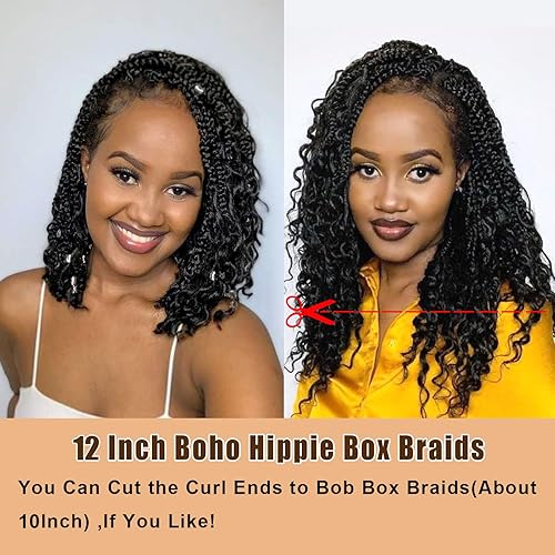 Vista 461 de Goddess Box Braids Crochet Hair With Curly Ends 18 Inch Bohomian Box Braids Crochet Braids 8 Packs 3X Crochet Braids Synthetic Braiding Hair 1B-4-30