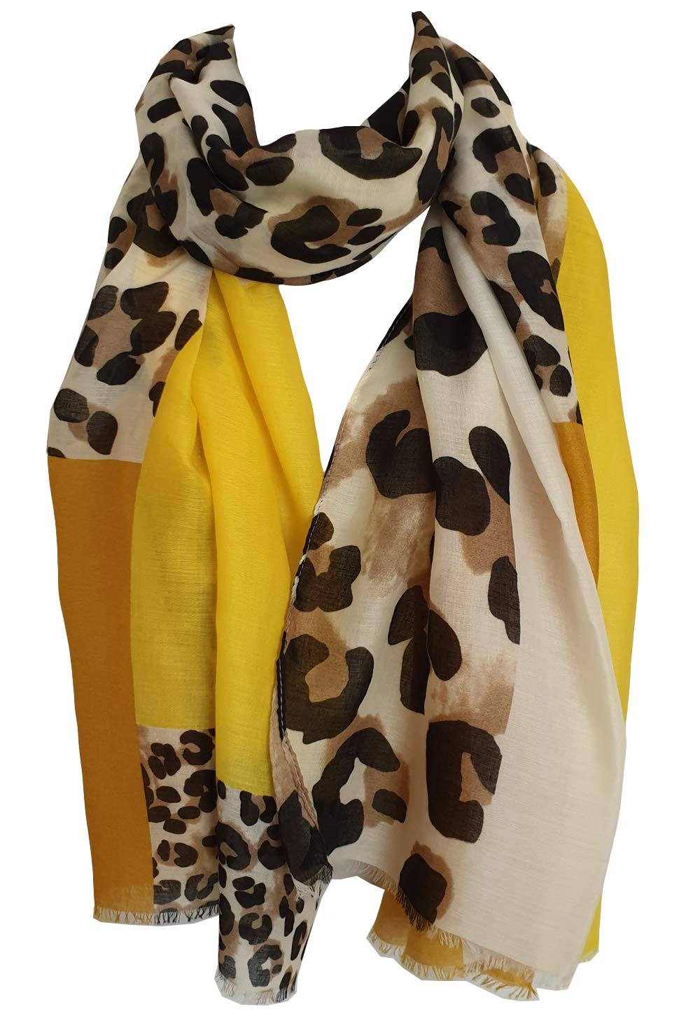 Glamlondon Women's Bm33-Yellow Leopard Print Scarf Multi Coloured Border (Bm33-Yellow)
