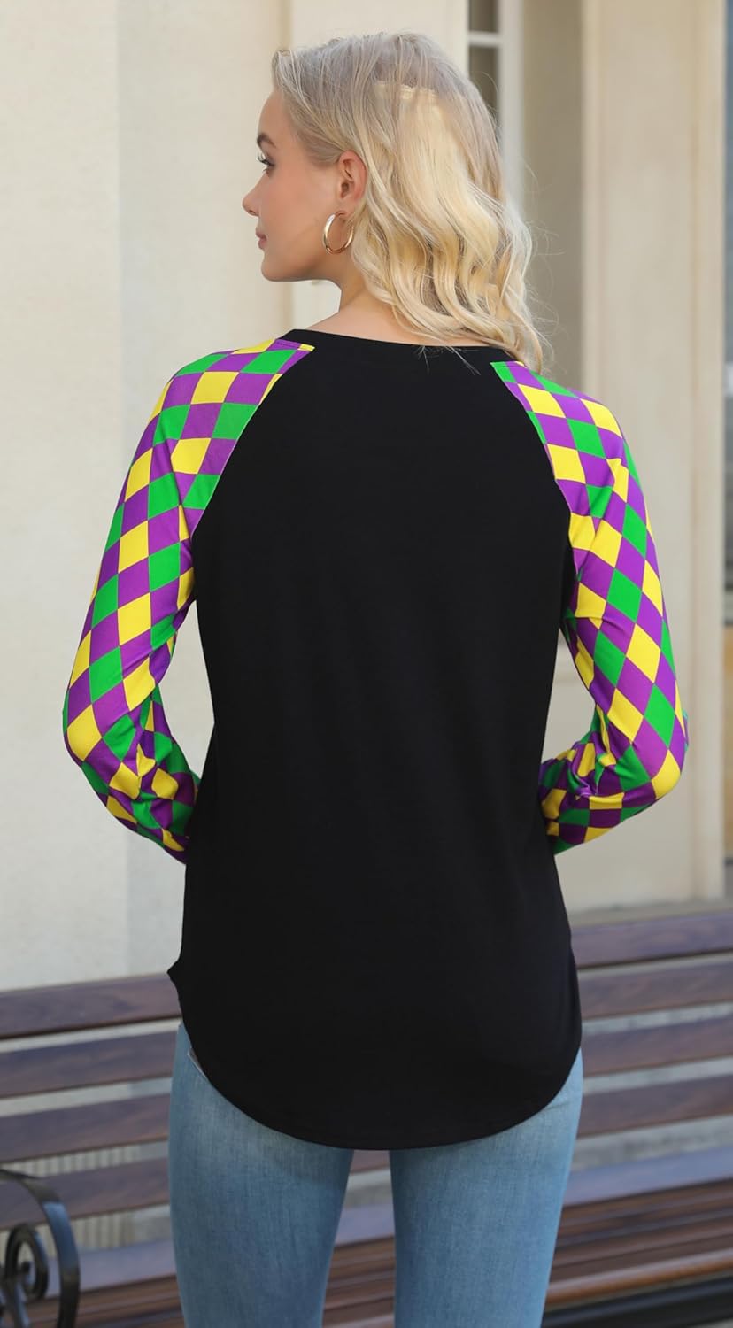 Mardi Shirts for Women: Carnival Glitter Mask Graphic T Shirt Mardi Outfit Fat Tuesday Long Sleeve Tops - Image 5