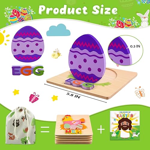 Miniatura 2 de Relleno de cesta de Pascua para niños pequeños de 1, 2, 3 años, rompecabezas de madera para niños pequeños de 1 a 3 años, juguetes Montessori, 5