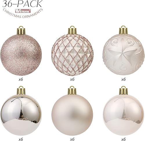 Miniatura 2 de WBHome Juego de adornos de bola de Navidad de 36 quilates, 2.36 pulgadas, oro rosa, decoraciones de Navidad inastillables para árbol de Navidad,