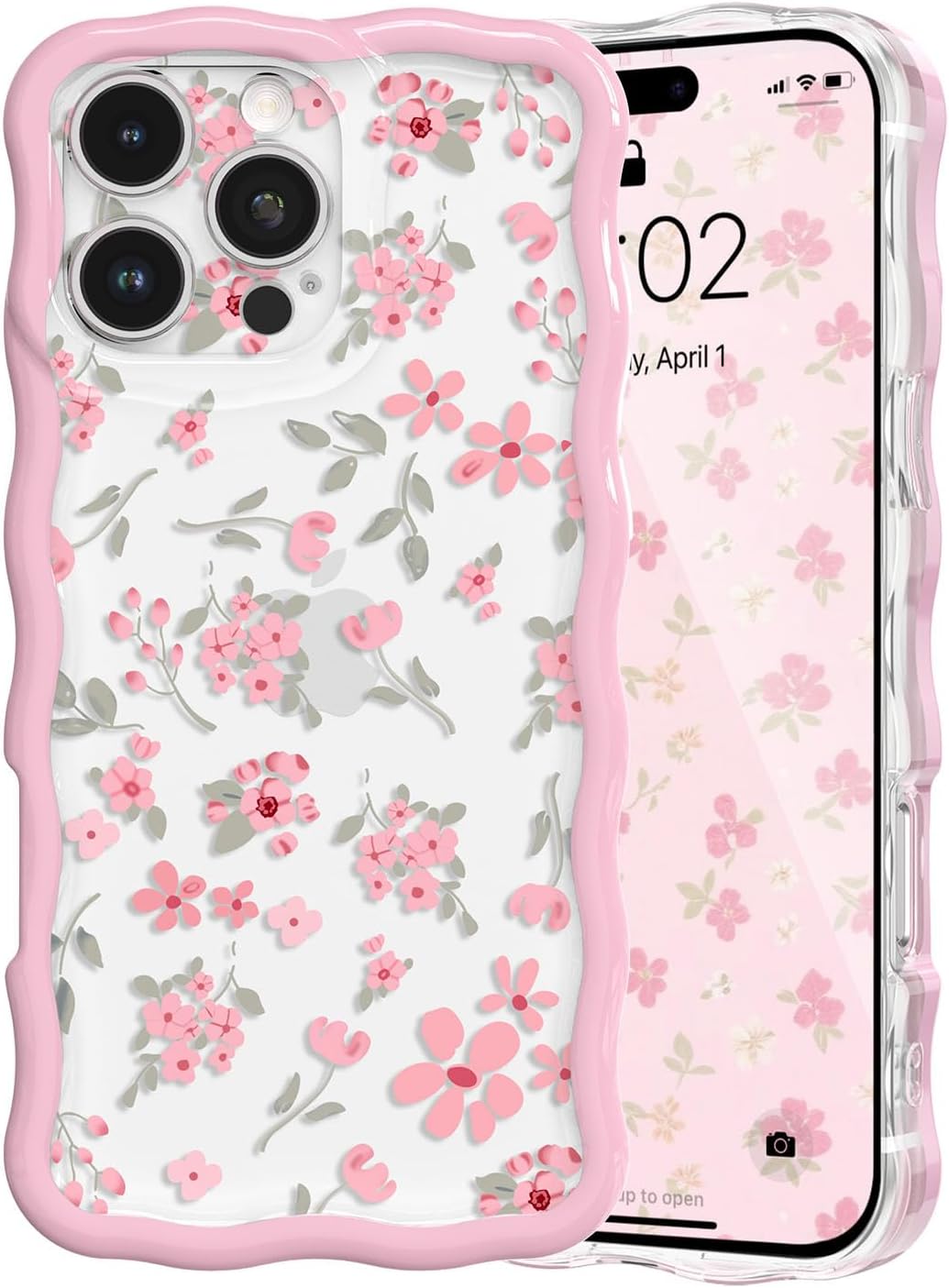 QLTYPRI Clear Case for iPhone 15 Pro, Cute Pink Floral Phone Case-Flower
