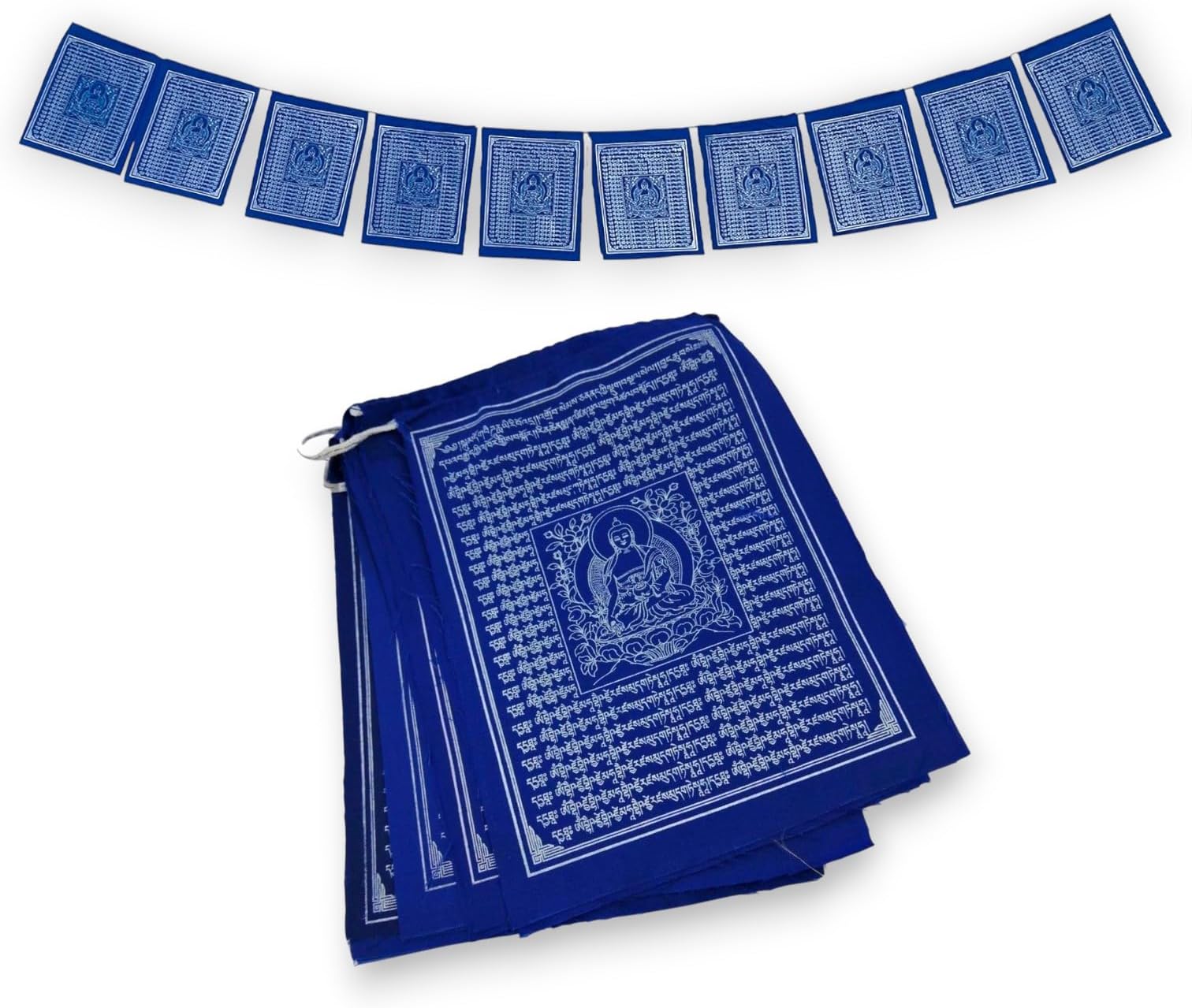 Hands Of Tibet Tibetan Medicine Buddha Healing Prayer Flags, Blue, 8" x 8", Set of 10