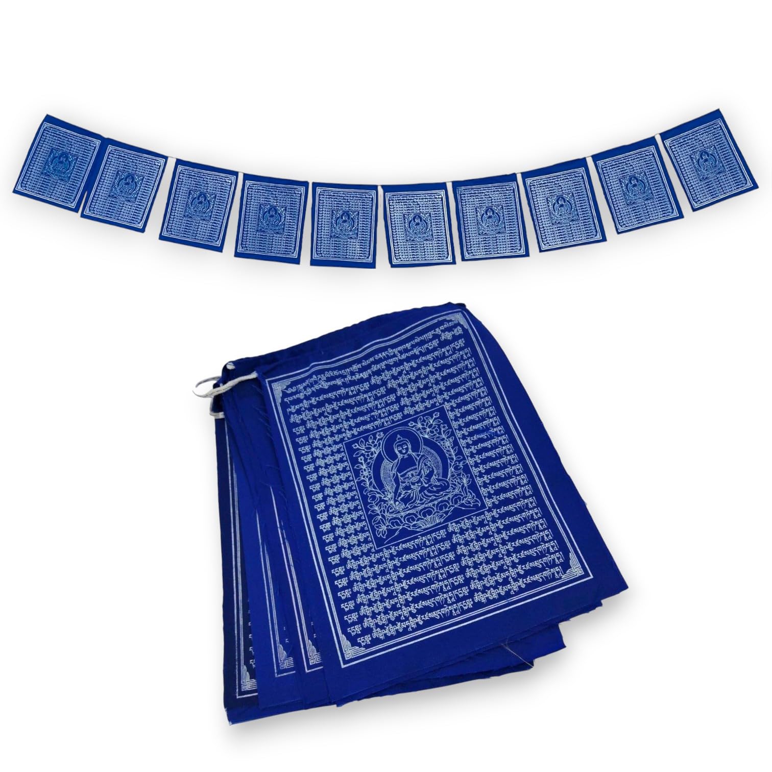 Hands Of Tibet Tibetan Medicine Buddha Healing Prayer Flags, Blue, 8" x 8", Set of 10