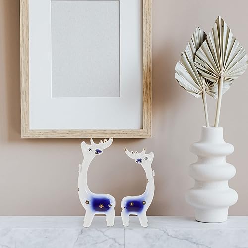 Miniatura 6 de Decoración de mesa de reno, adorno de ciervo, 2 piezas, figuras de ciervo de cerámica, decoración de animales
