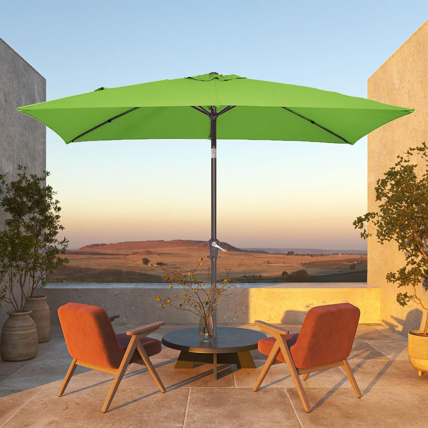 jearey 6.5x10 ft rectangular patio umbrellas rectangle outdoor umbrella with push button tilt and crank, market table umbrella 6 sturdy ribs uv protection for poolside garden backyard deck, glass green 6.5x10ft glass green