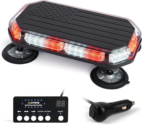 Xprite 42 LED Rooftop Beacon Strobe Light Bar Emergency Warning Hazard Flashing Snowplow Lights w/Controller for Construction Vehicles Towing Work Trucks Plows Pickup-White Red
