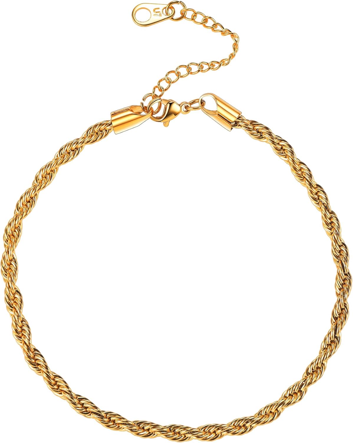 U7 Women Girls Barefoot Jewelry 18K Gold or Rose Gold Stainless Steel Heart/Rope/Figaro/Cuban Chain Anklet Foot Bracelet, 25-30 CM Long