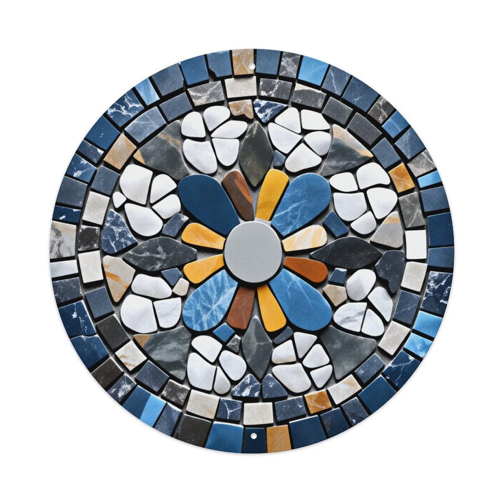 Circular Mosaic Flower Pattern Design Round Tin Sign Vintage Metal Poster Retro Bar, Home, Man Cave, Kitchen, Laundry Room Wall Art Decor Gift 8x8Inch