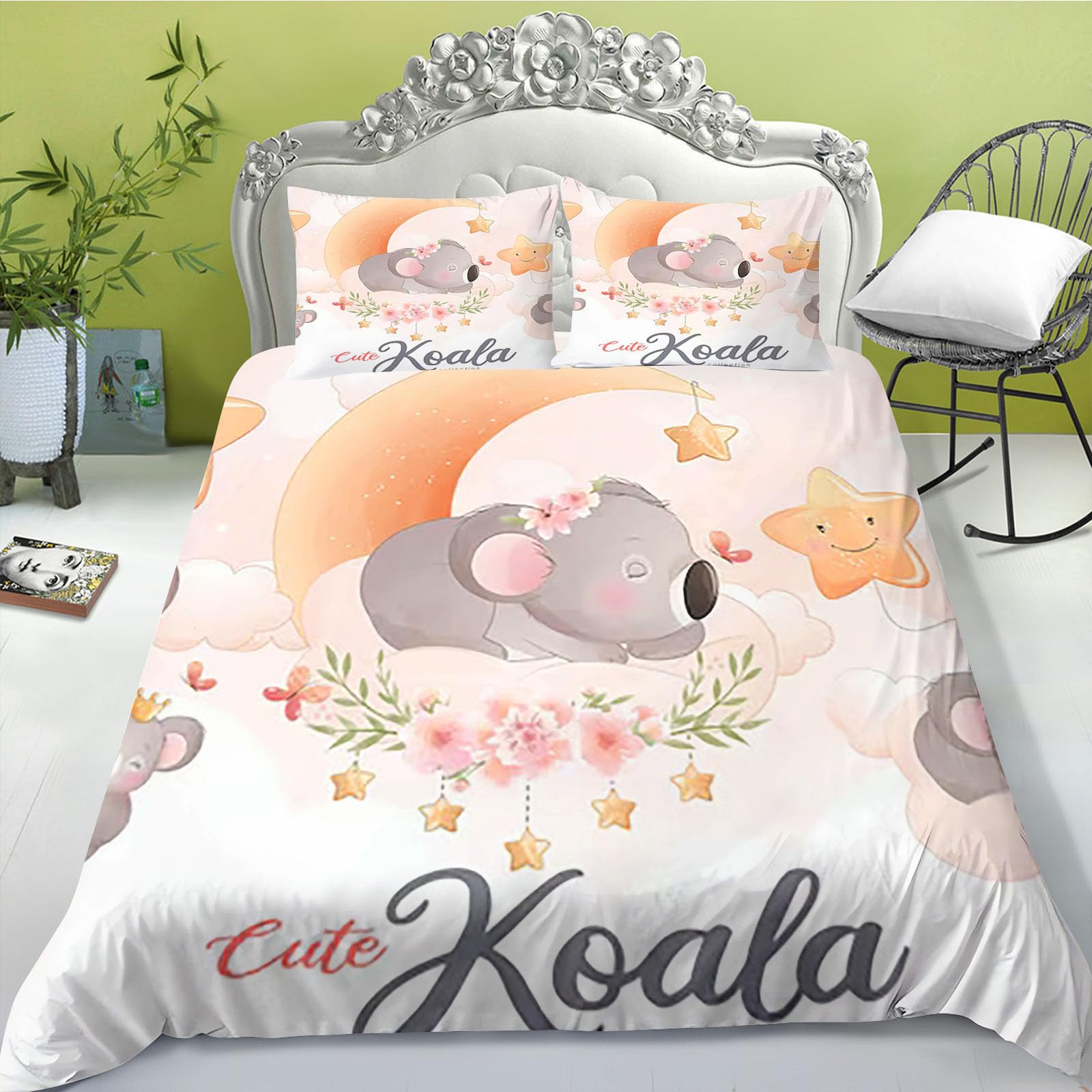 Parure de lit Koala en microfibre douce et anti-plis avec fermeture éclair pratique