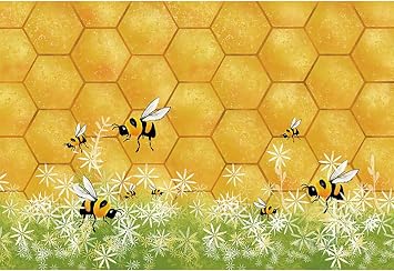 Haoyiyi 10x8ft Sweet Bee Theme Princess Girl Happy Birthday Party Backdrop Photography Cartoon Hexagon Beehive Honeycomb Bumble Bee Spring Background Gender Reveal Baby Shower Photo Booth Prop