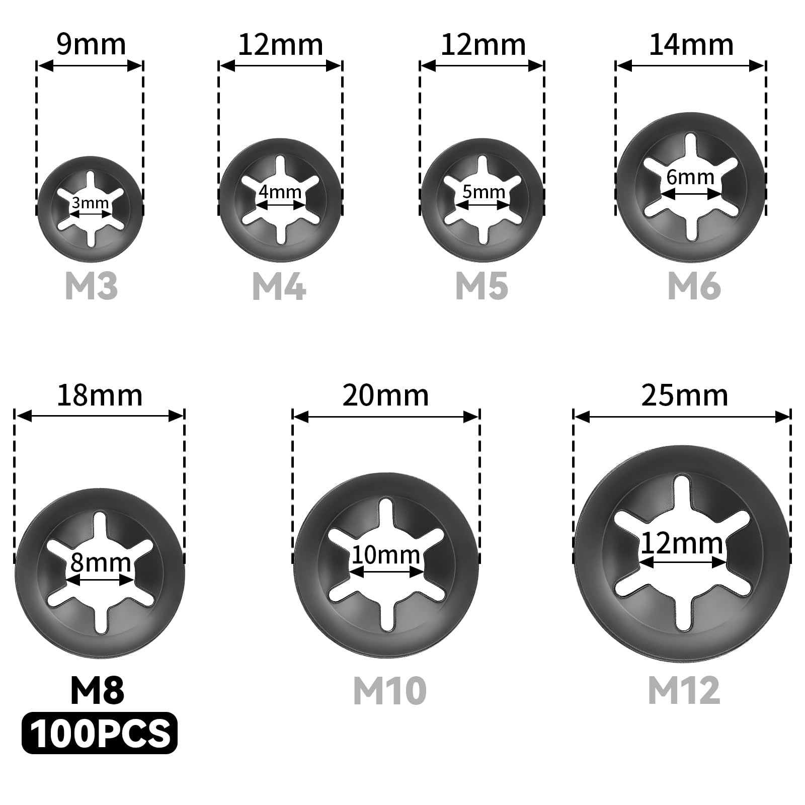 100 sztuk podkładek zabezpieczających płytek zaciskowych podkładek M8 x 18 mm pierścień zabezpieczający pierścień wybuchowy zestaw pierścieni zabezpieczających do wałów pierścień zaciskowy
