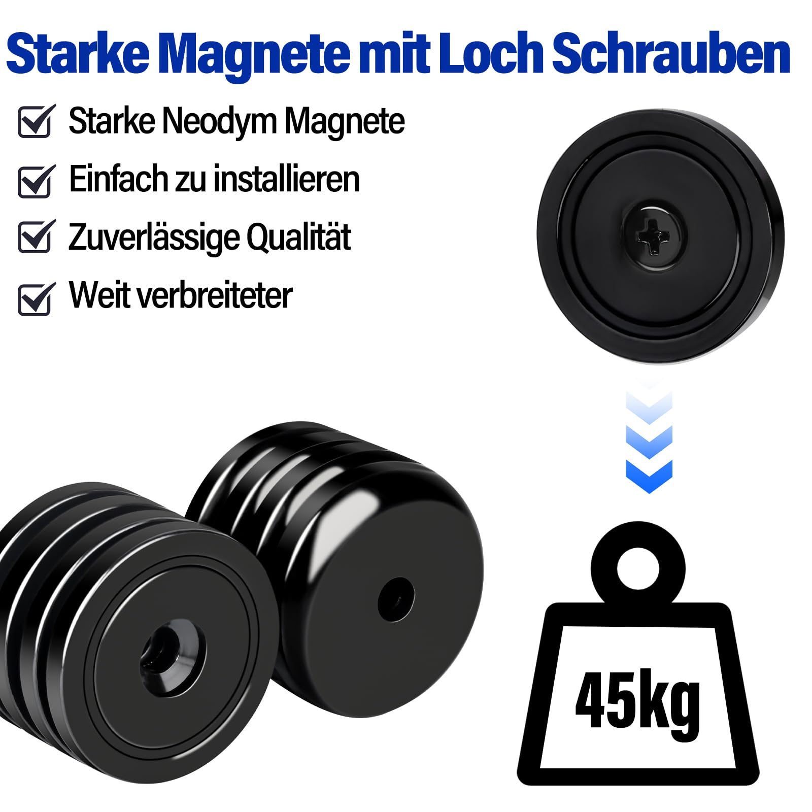 36MM Superstarke Neodym Magnete Schwarz,Magnete Stark mit runder Basis und Löchern, 12 Stück Seltenerdmagnete Topfmagnet mit Senklöchern und Schraube für Küchenhandwerk, Haltewerkzeuge zum Aufhängen