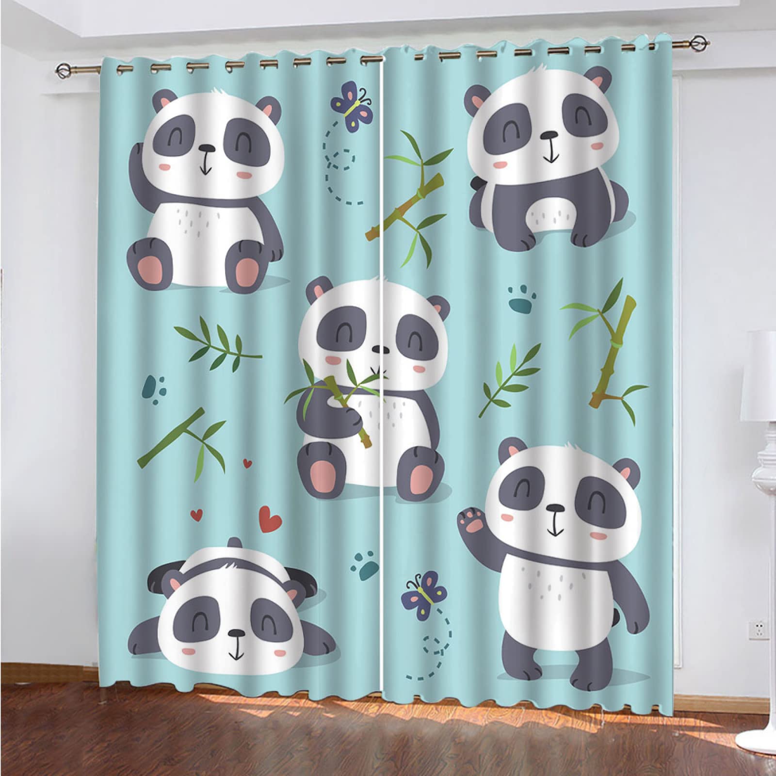 Rideau occultant thermique isolant anti chaleur bleu lac panda | 2 pièces 132x145 cm salon