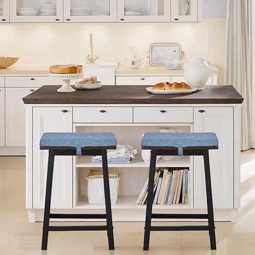 Miniatura 6 de baibu Cojín rectangular para taburete de banco antideslizante, cojín para taburete de bar con funda lavable a máquina, solo 1 almohadilla (azul, 18